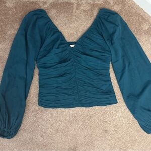 Abercrombie & Fitch Women’s Teal Ruched V-Neck Long Sleeve Top